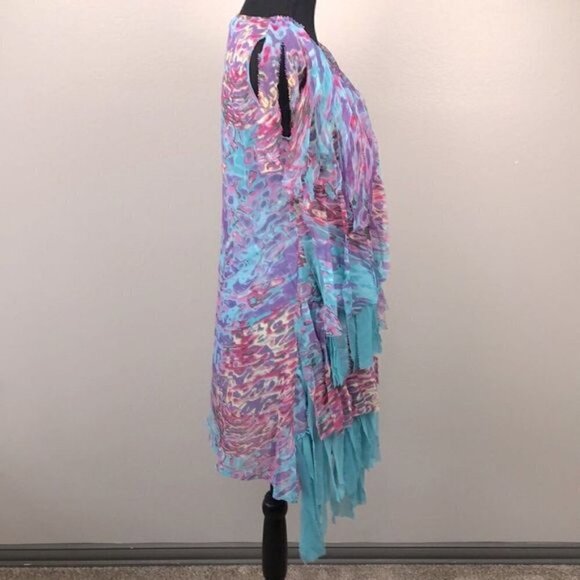 Rancho Estancia Sleeveless Dress Rainbow Colors Carwash Fringe Fairy Midi S NEW - Picture 6 of 10